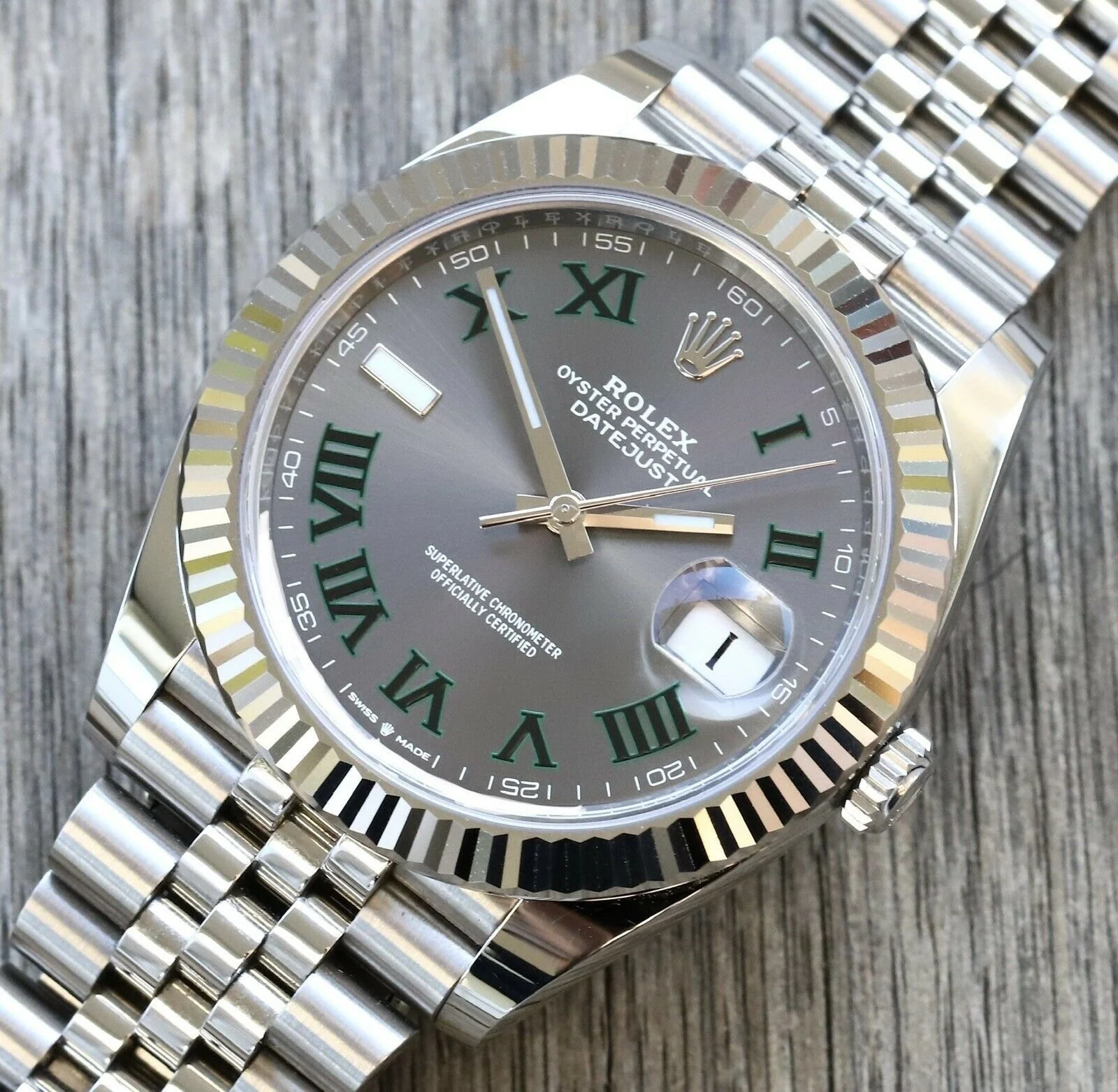 Rolex Datejust Rhodium Dial 126334 “Wimbledon” Flutted/Jubilee 41 mm