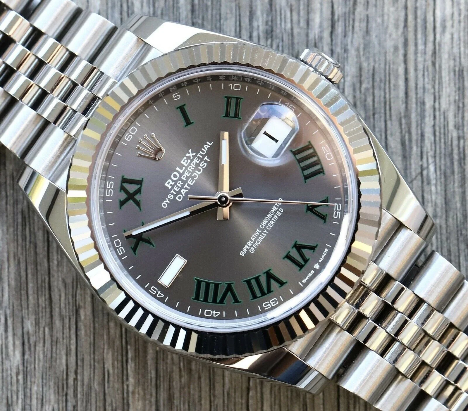 Rolex Datejust Rhodium Dial 126334 “Wimbledon” Flutted/Jubilee 41 mm