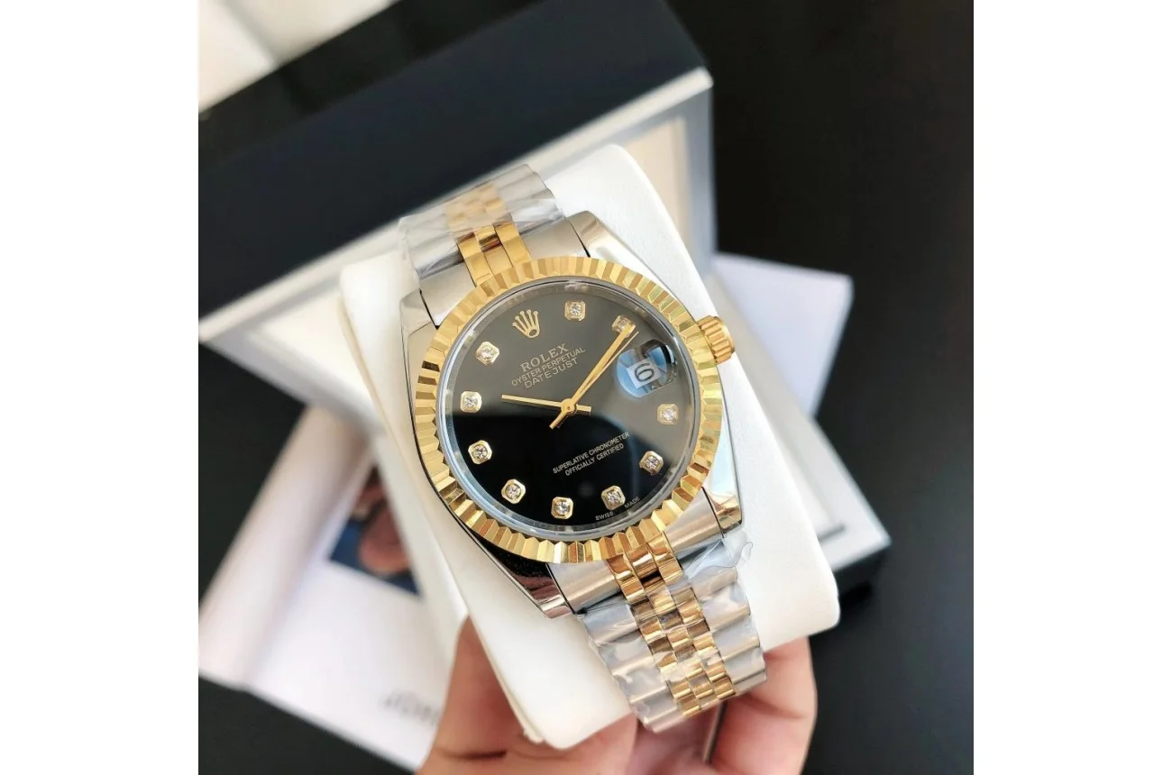 Rolex Datejust RG/SS Jub Black/Dia 36/28 mm