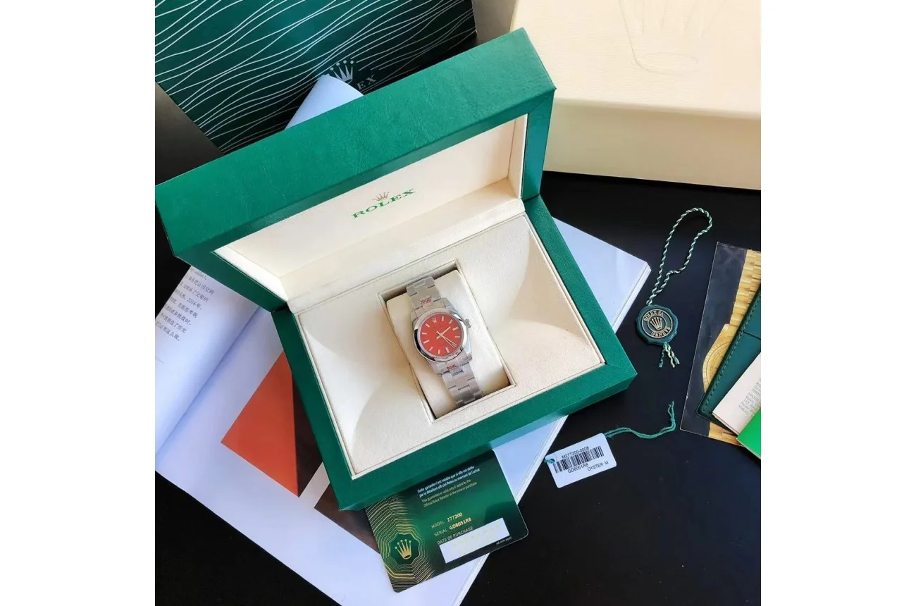 Rolex Oyster Perpetual SS/SS Red/Stk 31/41 mm