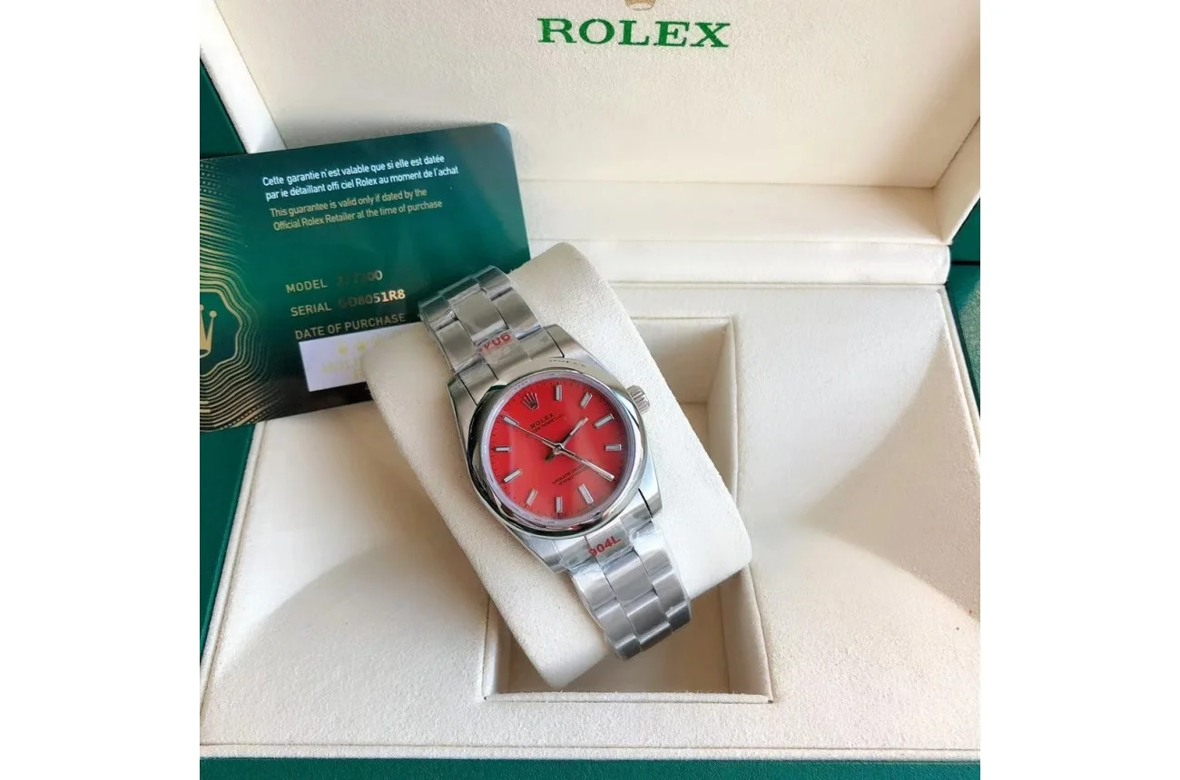 Rolex Oyster Perpetual SS/SS Red/Stk 31/41 mm