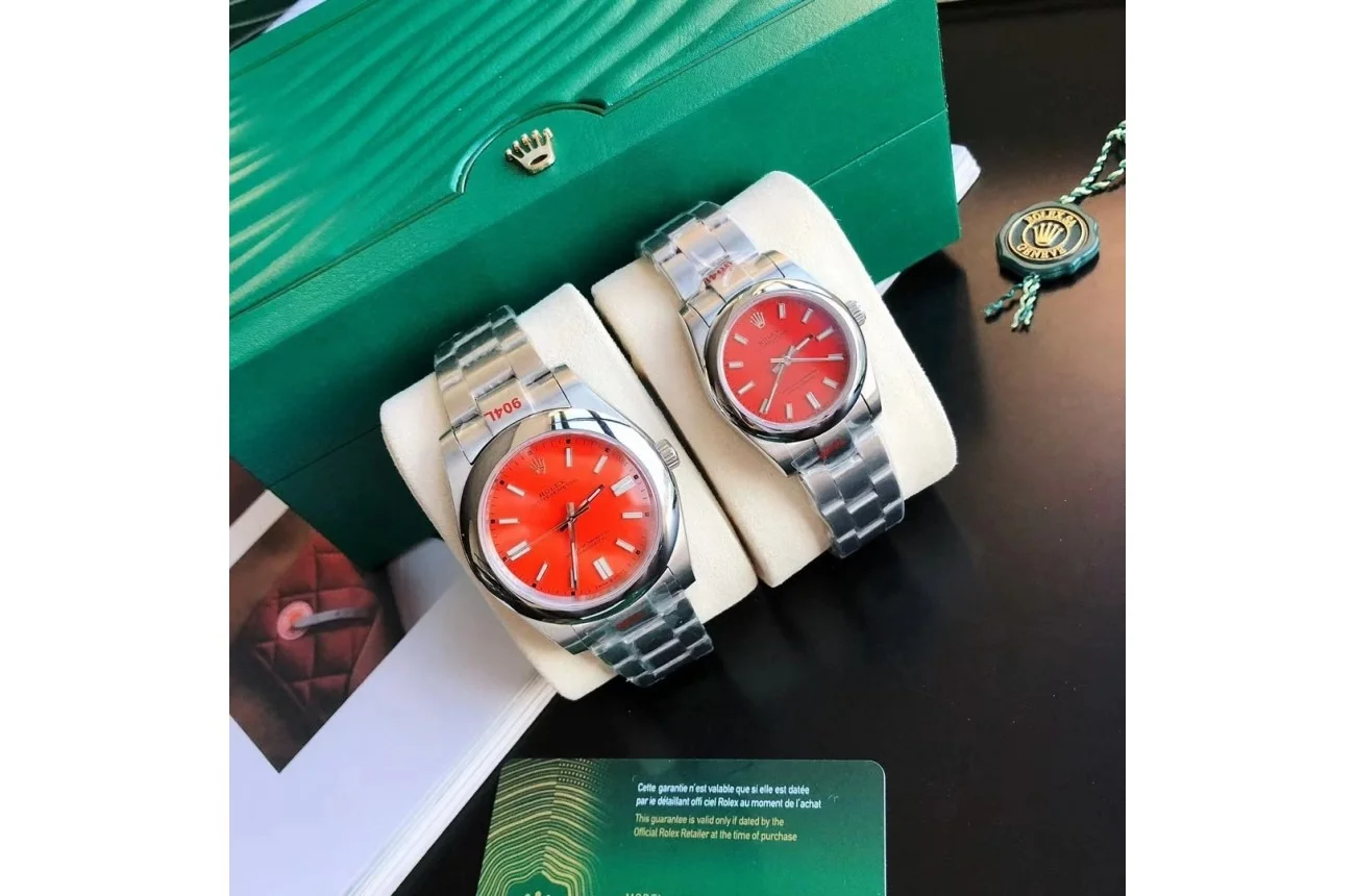 Rolex Oyster Perpetual SS/SS Red/Stk 31/41 mm